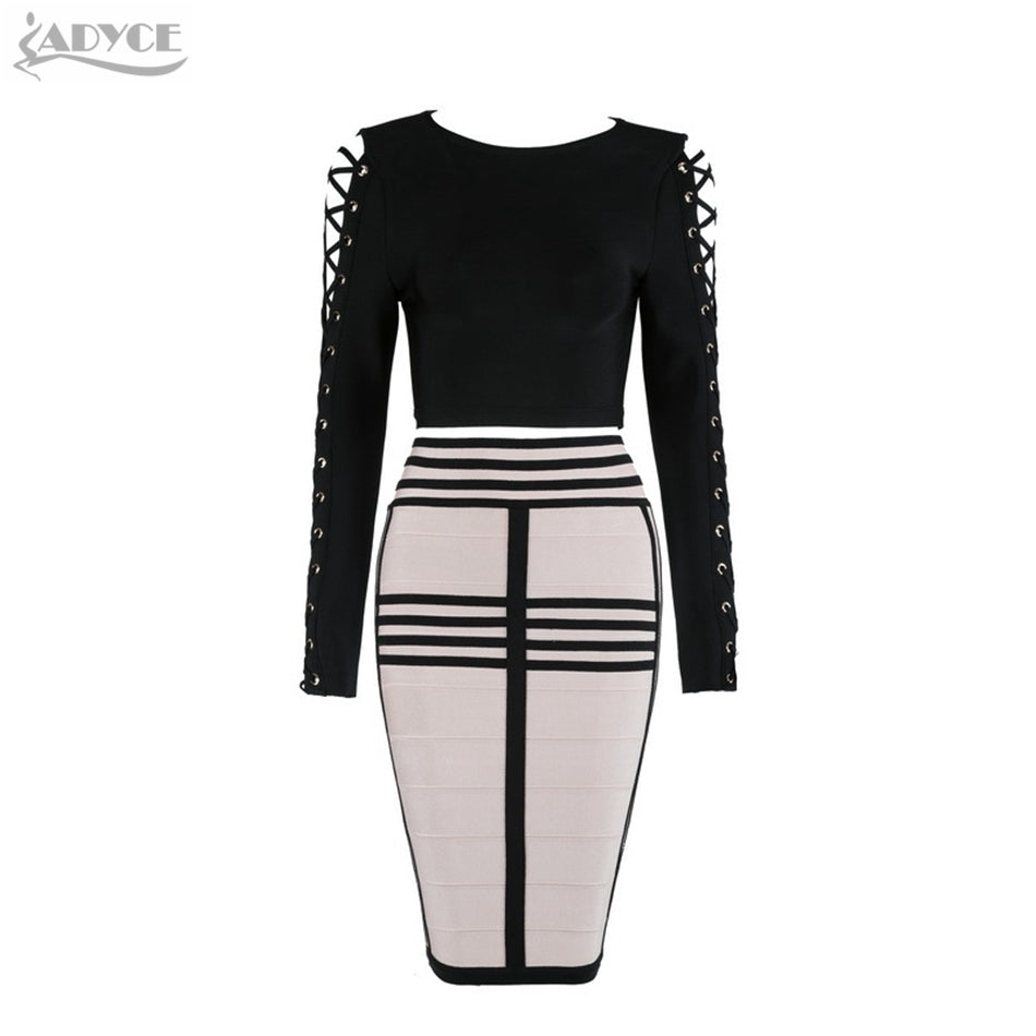 Two Pieces Metal Hollow Out Rope Cross Black/Khaki Geometric Sexy Ladies Bandage Chic Party Dress